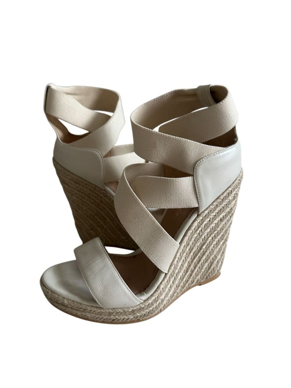 JEAN MICHEL CAZABAT Cream Leather Espadrille Wedges Sandals Size 37